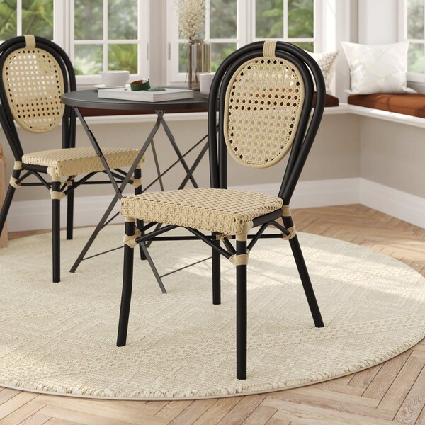 Flash Furniture Cannes Thonet French Bistro Stacking Chair, Natural PE Cane Rattan and Black Aluminum Frame SDA-AD642110-1-NAT-BK-GG - main